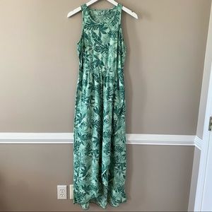 Toad & Co Sunkissed Tulip Hem Green Leaves Sleeveless Maxi Dress Size Small